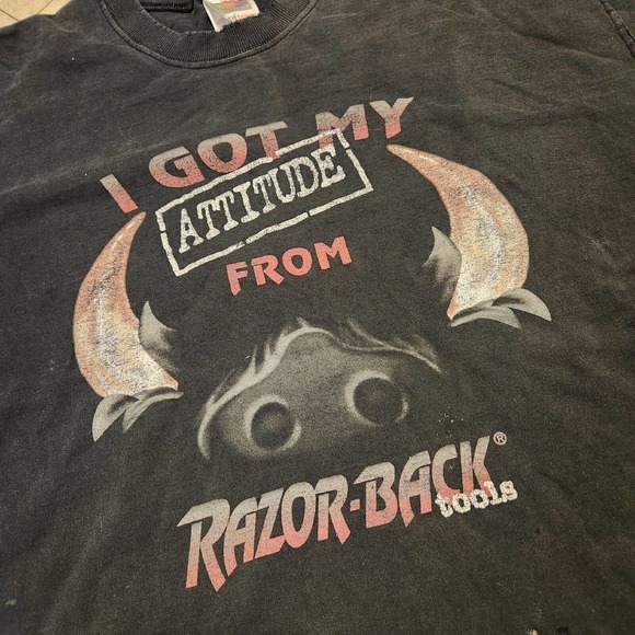 VTG Y2K Razor-Back Tools FADED DISTRESSED Mens L Large Black Graphic T Shirt - Picture 3 of 10